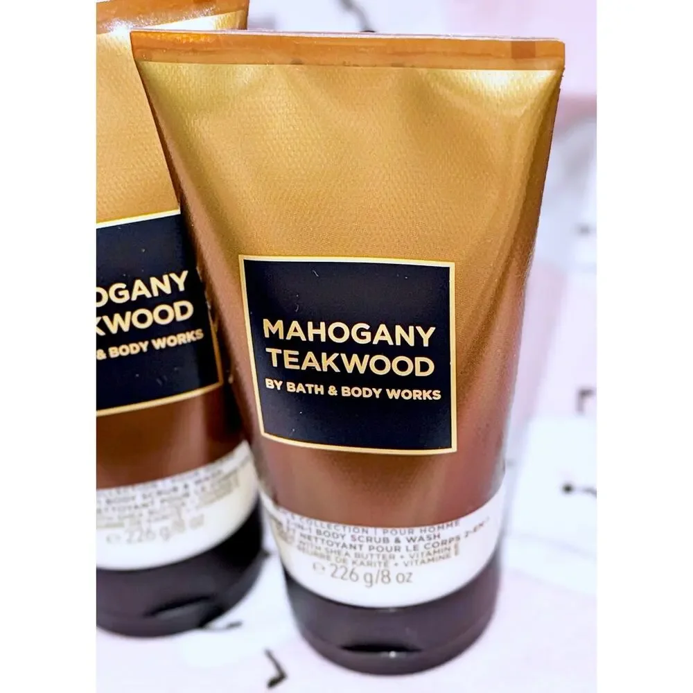Bath & Body Works 2-in-1 Body Scrub & Wash 8 fl oz Mahogany Teakwood For Men x3